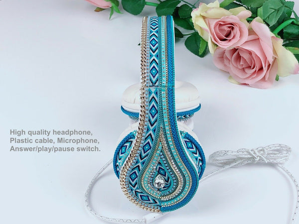 blingustyle Fashion Exotic peacock blue design High quality Luxury headphone